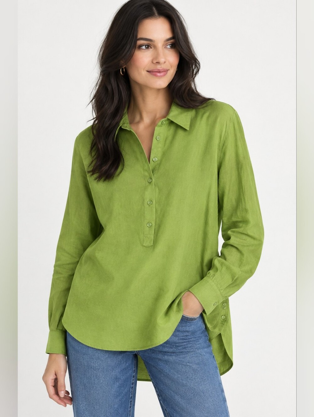 NWT Calligraphie by Anthropologie Linen Blend Blouse size L Chartreuse Green
